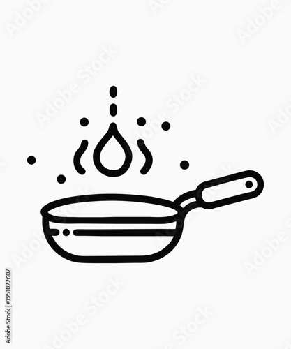Minimalist Frying Pan Icon with Hot Oil Drop Vector Illustration for Cooking.