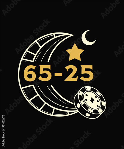 Creative Sports Logo Featuring Sixty Five Twenty Five With Athletes And Crescent Moon.