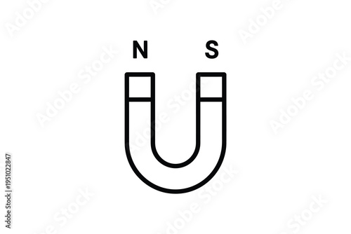 A simple black line drawing of a horseshoe magnet with north and south poles labeled, isolated on a white background, illustrating magnetic field and polarity.