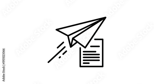 Paper Airplane Launching from Document Icon, Symbolizing Fast Communication and Idea Delivery