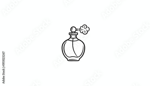 Perfume Bottle Spraying Fragrance Mist, Elegant Glass Container with Atomizer, Minimalist Line Art Icon
