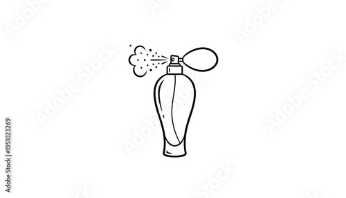 Perfume Bottle Spraying Fragrance Mist, Elegant Vintage Design, Isolated on White
