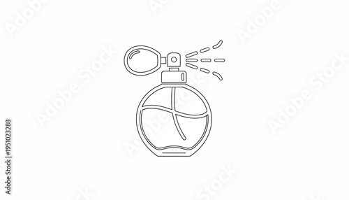 Perfume Bottle Spraying Fragrance Mist, Elegant Vintage Style, Isolated Line Art Icon