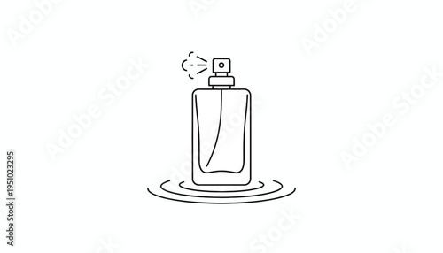 Perfume bottle spraying fragrance mist, elegant liquid essence, beauty product icon