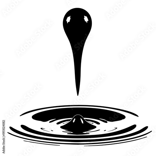 Black Liquid Drip Splash – Glossy Fluid Dynamics on White Background