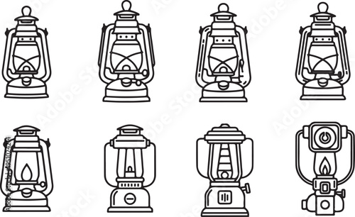 A collection of vintage and modern lantern designs in a monochromatic illustration Vector