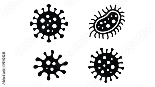 Virus and Bacteria Icon Set – Microorganism Germ Line Art and Solid Illustration