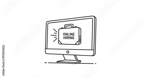 Online Hiring Computer Screen with Briefcase Icon and Text "Online Hiring"