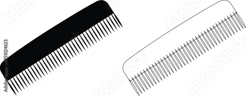 Black and white comb illustration with detailed teeth in minimal line art style