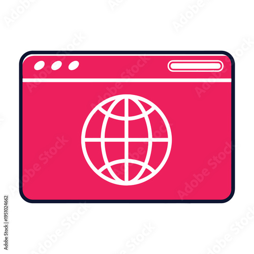 Pink web browser window with white globe icon