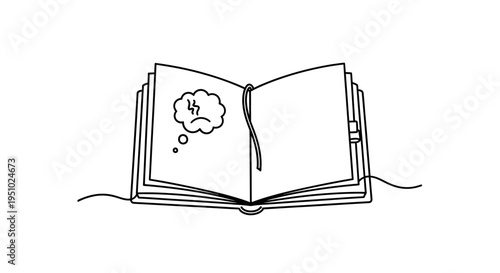 Open book with angry thought bubble, symbolizing frustration and creative block