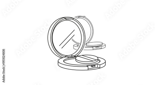 Open Compact Powder with Mirror and Puff, Minimalist Line Art Illustration