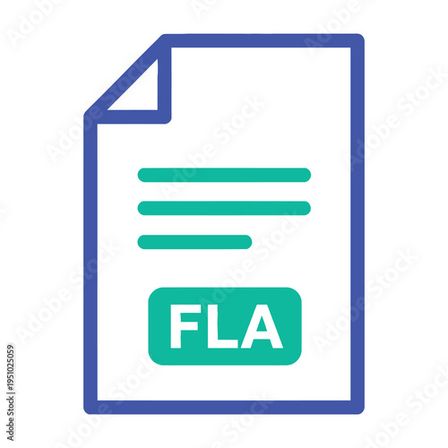 Fla document icon with blue outline and green text