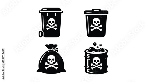Hazardous Waste Icons Set – Toxic Trash, Biohazard and Danger Symbol Illustration
