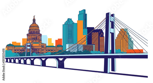 Austin Texas Skyline with Capitol Building and Congress Avenue Bridge
