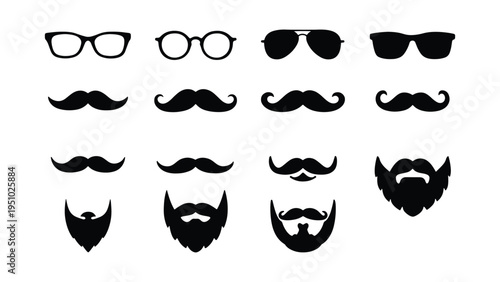 Men’s Style Icons Set – Glasses, Mustache and Beard Fashion Illustration