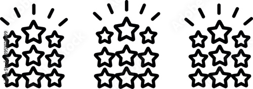 Three columns of stars with radiating lines