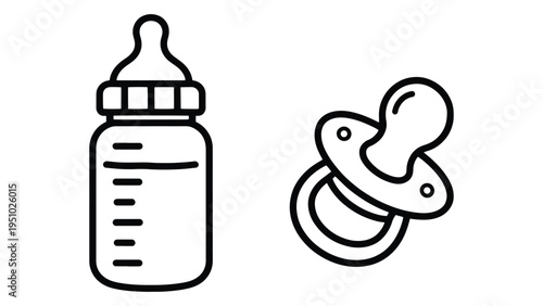 Baby Bottle and Pacifier Icons – Infant Care and Nursery Illustration Set