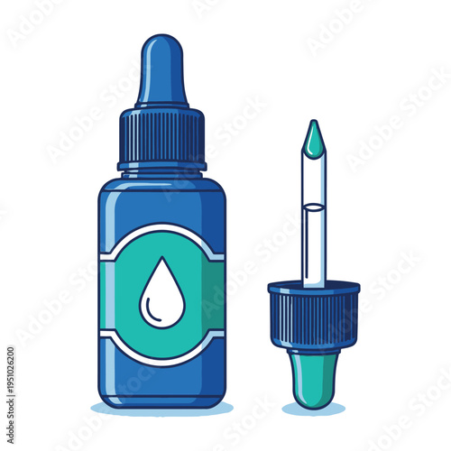 Dropper bottle with teal label and open pipette