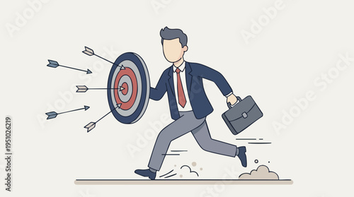Businessman Running Towards Success with Target Goal and Business Briefcase in a Dynamic Scene