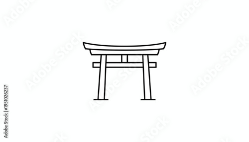 Minimalist Torii Gate Icon: Japanese Shrine Entrance, Traditional Architecture, Simple Line Art