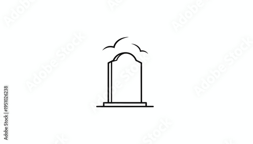 Minimalist tombstone icon with clouds, simple cemetery grave marker vector graphic