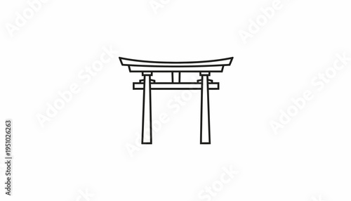 Minimalist Torii Gate Icon Outline, Japanese Shrine Entrance Symbol, Simple Vector Art