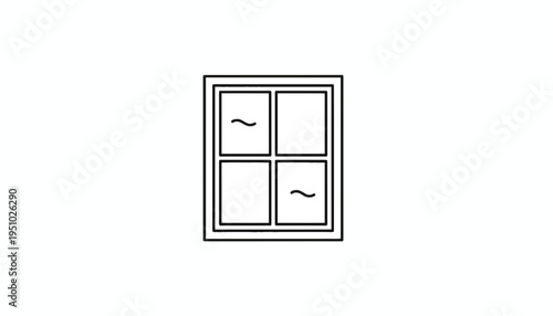 Minimalist window icon with four panes and wavy lines, clean design