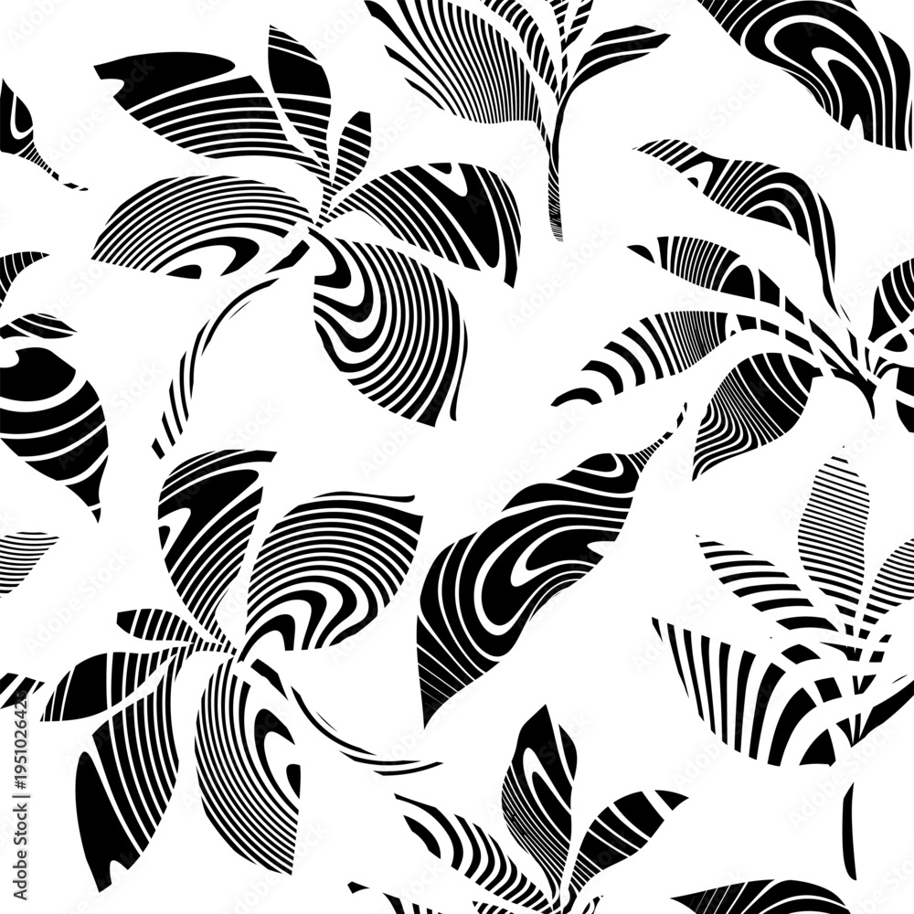 Obraz premium Seamless Black and White Background with Leaves and Branches