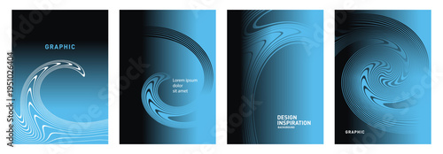 Set of Modern Vector Template on The Theme of Abstract Technologies, Music Festival, Artifical Intelligence. Cover Design. Gradient Waves background