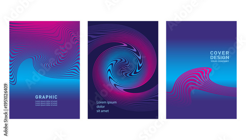 Set of Modern Vector Template on The Theme of Abstract Technologies, Music Festival, Artifical Intelligence. Cover Design. Gradient Waves background