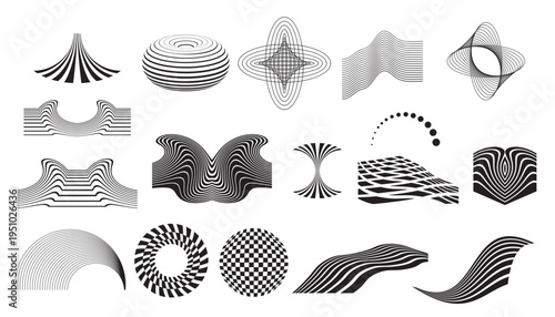 Abstract minimal element vector set. Contemporary stripe line art, geometric shape in monochrome. Art form design for cover, logo, wallpaper