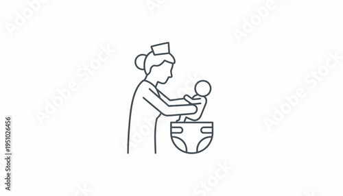 Nurse Changing Baby Diaper Icon: Healthcare, Newborn Care, Hygiene Concept