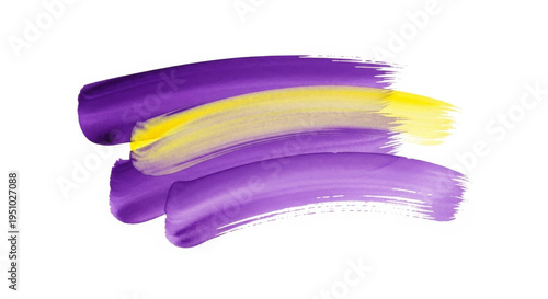 Bilde på lerret Vibrant Purple and Yellow Brush Strokes on White Background
