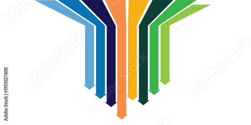 Colorful Arrows Converging Downward Abstract Design.