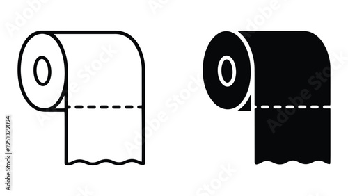 Toilet Paper Roll Icons Set – Black and White Tissue Illustration for Hygiene Concept