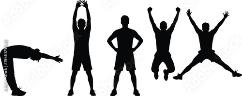 Silhouetted business people in professional poses, shaking hands, working at desks, presenting and collaborating, isolated on a white background, SEO