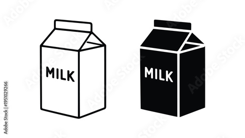 Milk Carton Icons Set – Black and White Packaging Illustration for Dairy Products