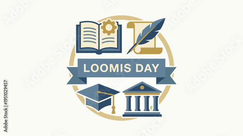Loomis Day Celebration Featuring Educational Symbols and Architecture.