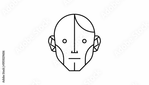 Minimalist Robot Head Icon, Geometric Human Face Outline, Futuristic Technology Concept