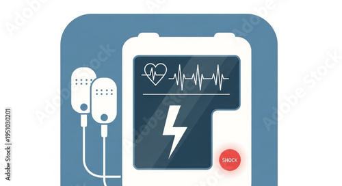 Defibrillator medical device with heart rhythm display.
