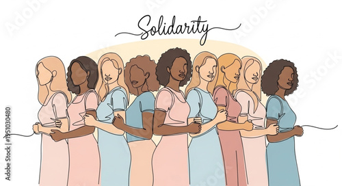 Diverse group of women standing together in solidarity and unity.