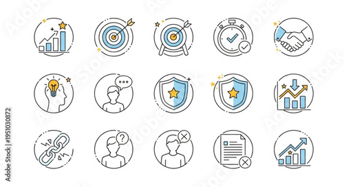 Collection of Business Icons Representing Success and Strategy.