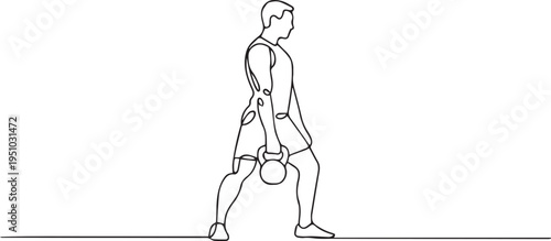 Minimal Line Art Illustration of Man Walking with Dumbbells – Simple Outline Character Design
