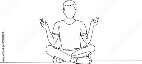 Minimal Line Art Illustration of Man Meditating in Lotus Pose – Simple Outline Character Design
