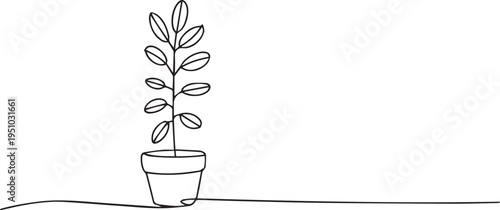 Minimal Line Art Illustration of Potted Plant – Simple Outline Home Decor Design

