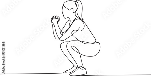 Minimal Line Art Illustration of Woman Doing Squat Exercise – Simple Outline Character Design

