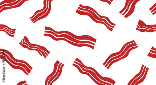 Seamless Bacon Vector Pattern with Red Strips on White Background for Food Design