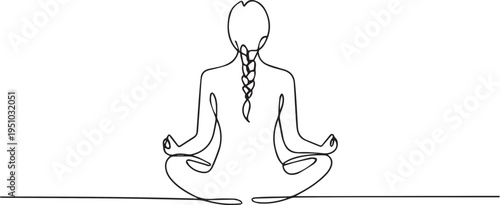 Minimal Line Art Illustration of Woman Meditating in Lotus Pose – Simple Outline Character Design
