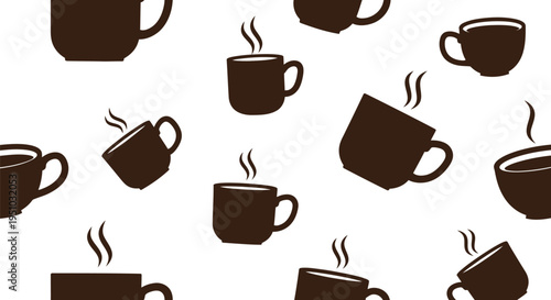 Seamless Coffee Cup Vector Pattern with Steaming Mugs for Cafe and Kitchen Decor